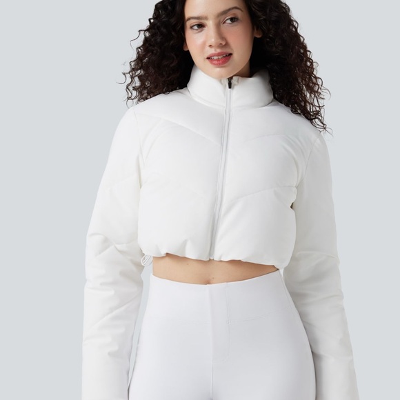 NEW! 2-pc Halara 3-in-1 Stand Collar Casual Cropped Puffer Coat & Thumb Holes! - Picture 6 of 13